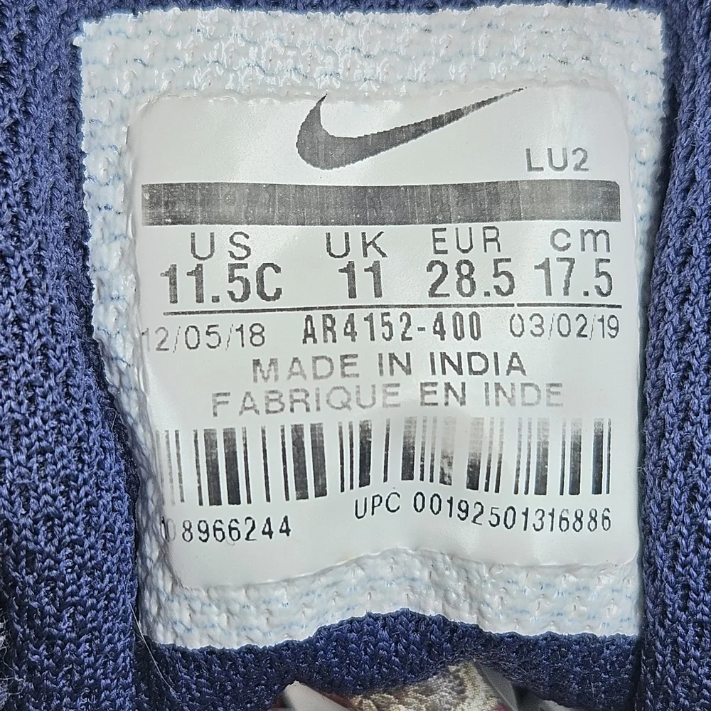 Nike Flex Contact 3 Hook & Loop Sneaker SZ 11.5C Blue Breathable AR4152-400